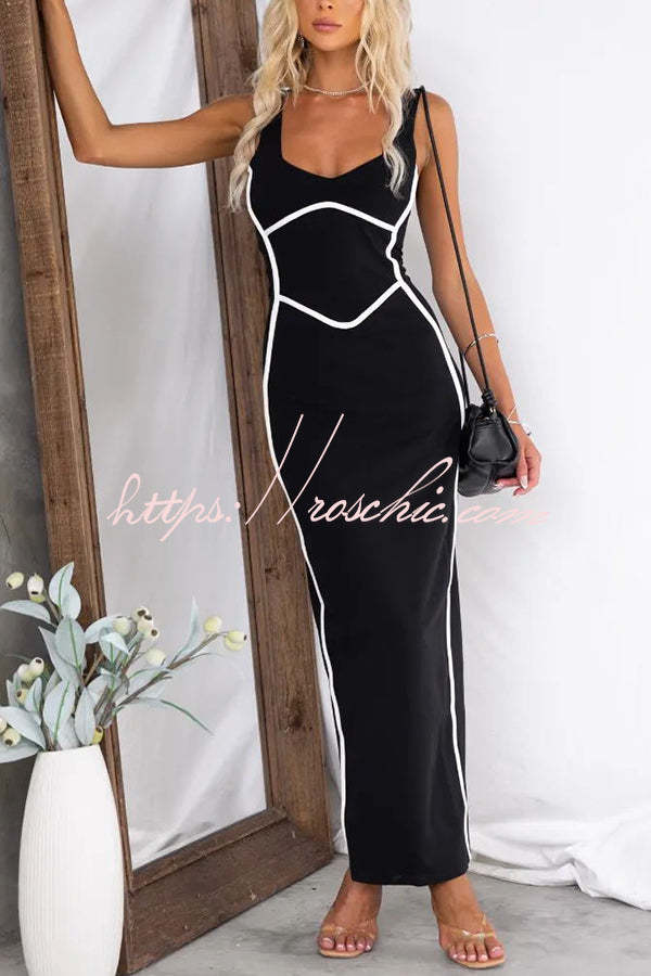 In the Heads Turn Line Trim Bodycon Stretch Maxi Dress