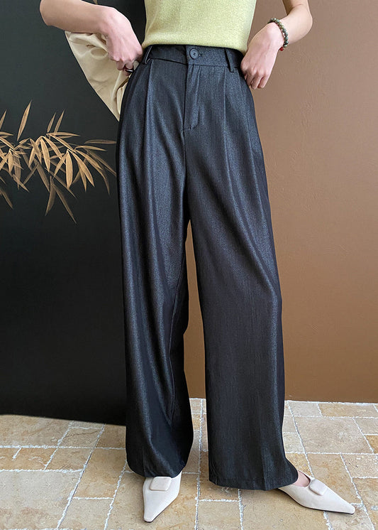 Black Pockets Cotton Wide Leg Pants Summer Wd003