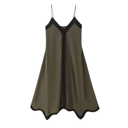V Neck Backless Maxi Dresses for Color Block Slim Sundress Femme Street Party Temperament Dress Woman