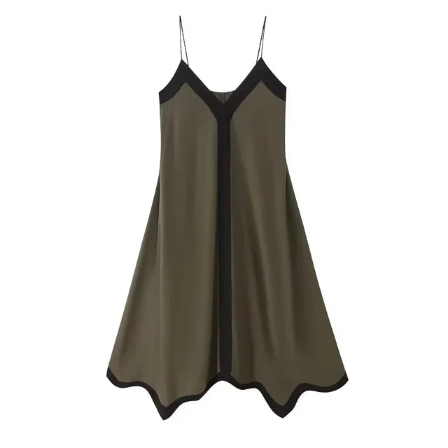 V Neck Backless Maxi Dresses for Color Block Slim Sundress Femme Street Party Temperament Dress Woman
