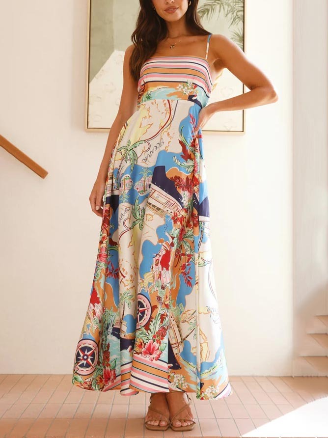 Unique Geographic Print Midi Dress