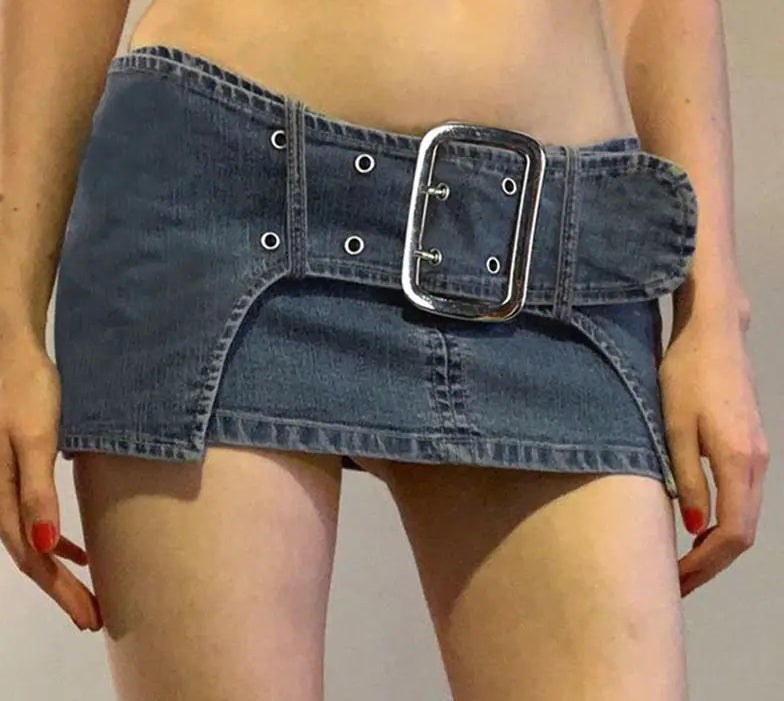 Metal Buckle Denim Skirt