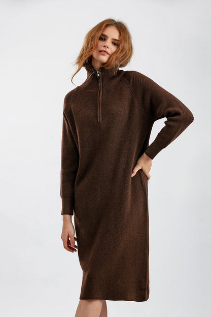 Zipper Pullover Sweater Dress