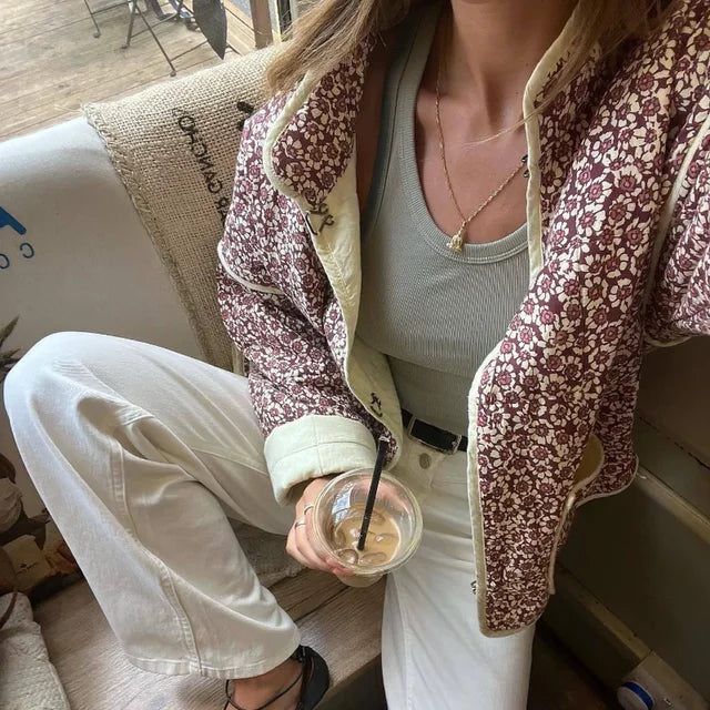 Flower Print Jackets for Pocket Slim Coat Clothes Street Autumn Cardigan Female New Outerwear