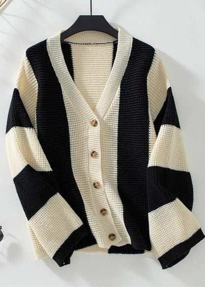 Striped Knitted Cardigan - Monochrome