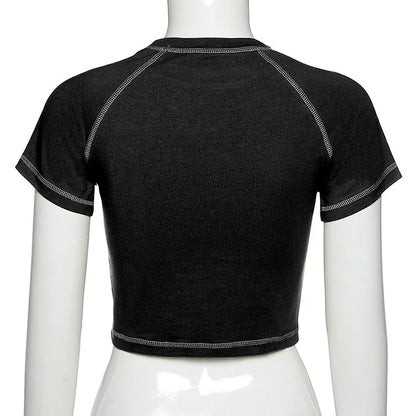 ’s T-shirt Harajuku Crop Top Harajuku Retro Korean Black Demon Punk Gothic Anime Print Clothes Slim Anime