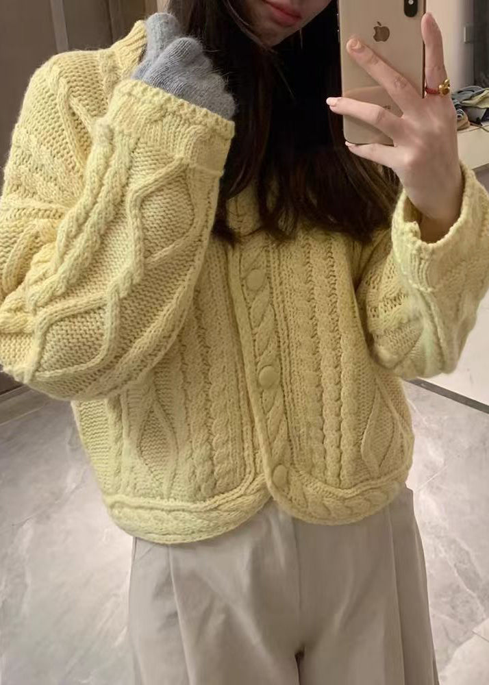 Art Yellow O-neck Button Cozy Knit Cardigans Fall Qp062