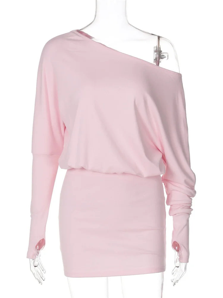Off-shoulder Patchwork Mini Dress Slim Long Sleeve High Waist Autumn Dress Female Backless Dress