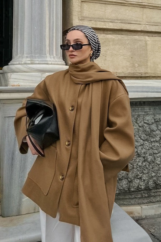British-style Wool Midi Oversized Coat