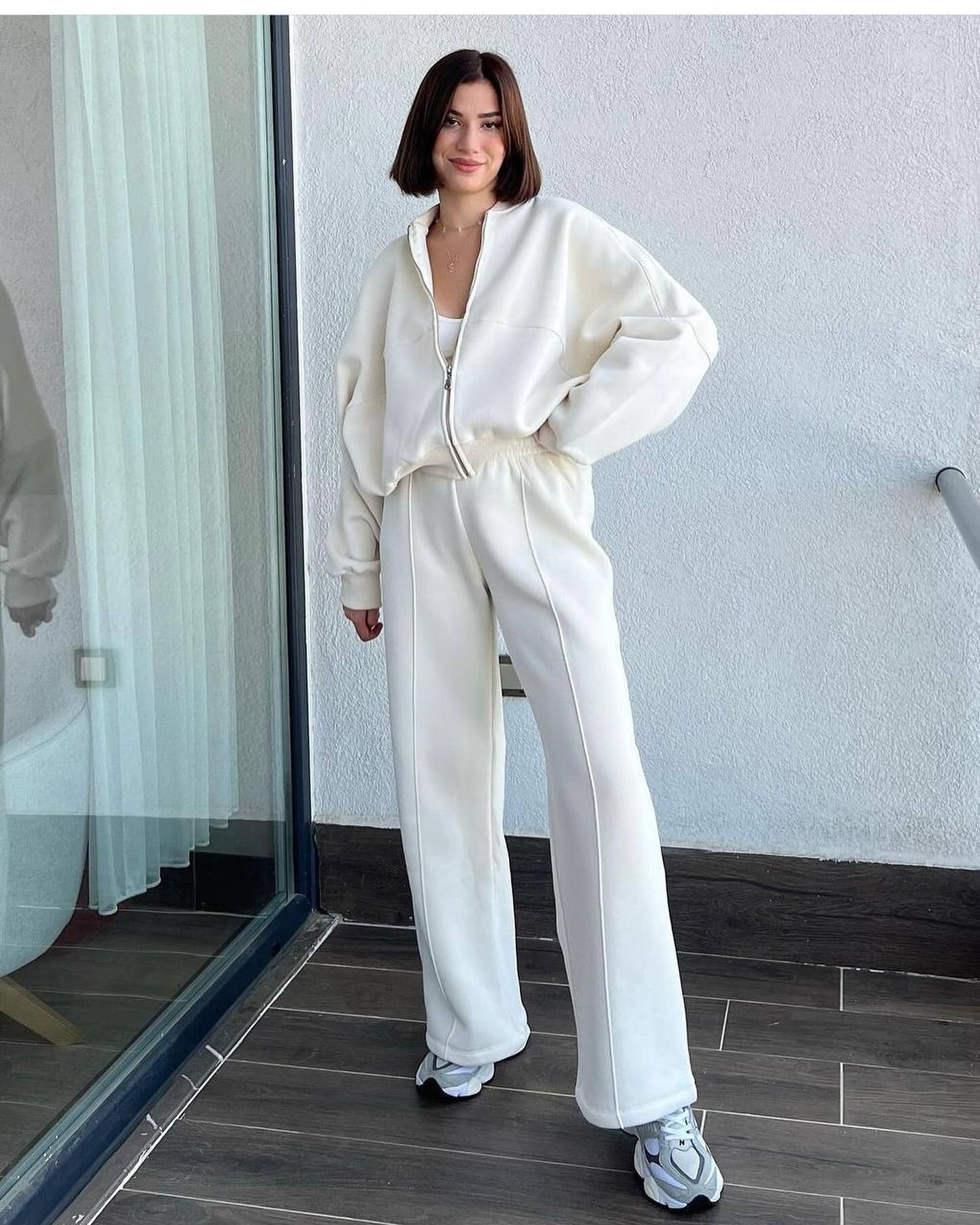 Zip Up Jacket Hooded Two-piece Set