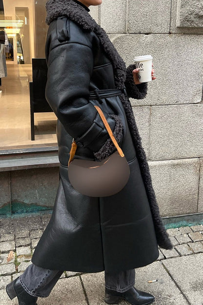 Black Faux Shearling Belted Cool Overcoat