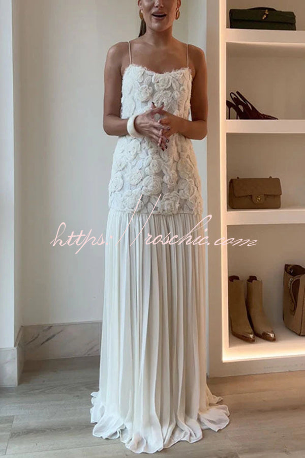 Indulge in Applique Pleated Chiffon Hem Slip Maxi Dress