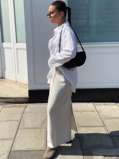 Slim Maxi Skirt Pleated Split Summer High Waist Skirt Outfits ’s Long Skirt