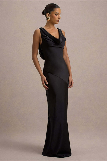 Satin Bodycon Backless Fish Maxi Dress