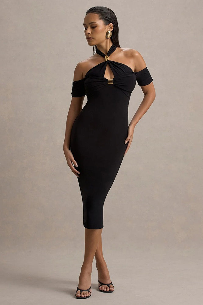Backless Halter Bodycon Midi Dress