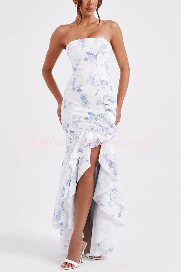 Off-shoulder Slim Fit Irregular Hem Maxi Dress