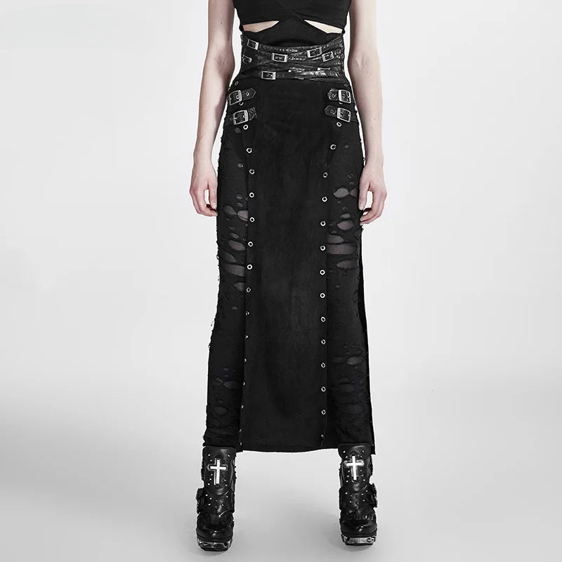 Gothic Black Rock Copslay Stage Personality Hip Hop Long High Waisted Skirt