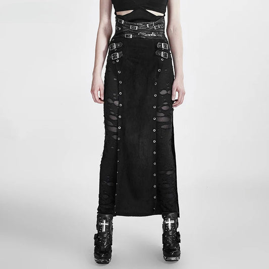 Gothic Black Rock Copslay Stage Personality Hip Hop Long High Waisted Skirt