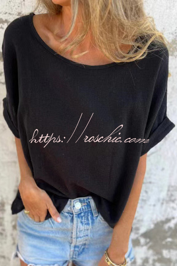 Linen Blend Crew Neck Short Sleeve Loose T-shirt
