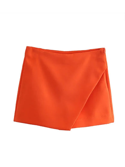New Candy Color Asymmetrical Shorts Skirts Lady Zipper Fly Pockets Hot Shorts Pantalone