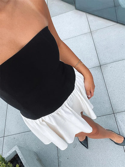 Summer Pleated Mini Dress – Backless Patchwork Slim Contrast Party Dress for