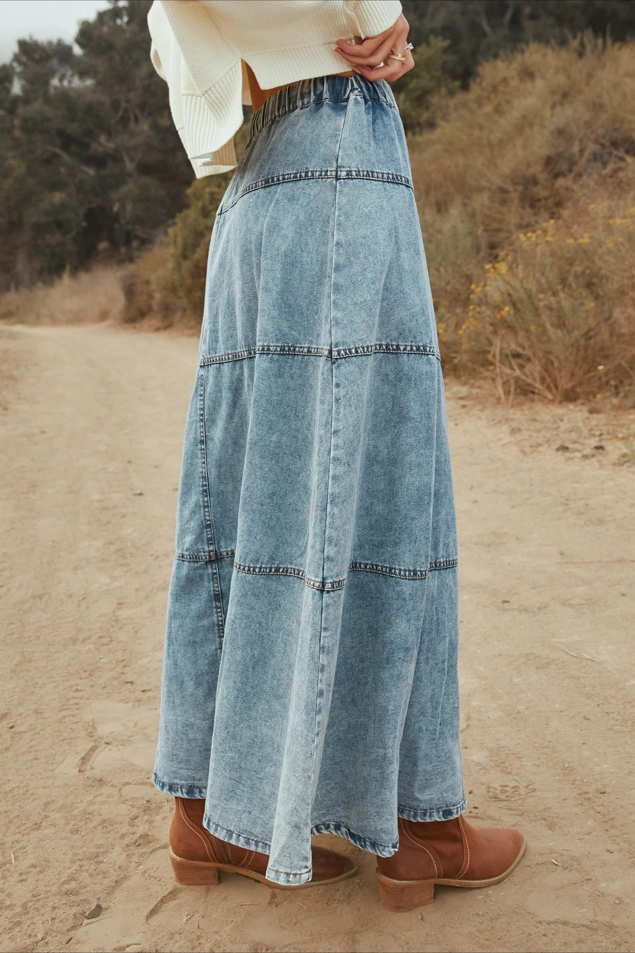 Layered Denim A-line Skirt