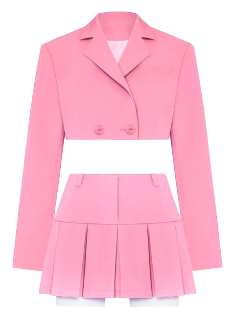 Black Blazer Sets Two Piece Cropped Blazer Jacket Coat and Mini Skirts Sets for Suit