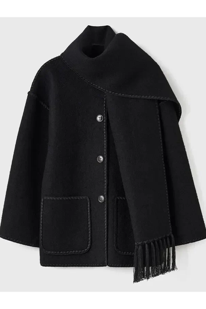 Scarf-neckline Felt Woolen Coat