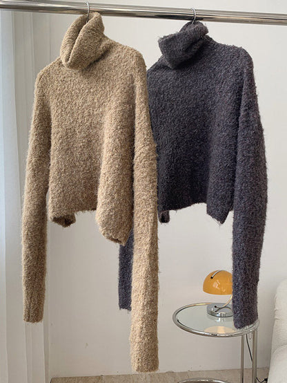 Brief Camel High-neck Long Sleeve Wool-blend Sweater An1064