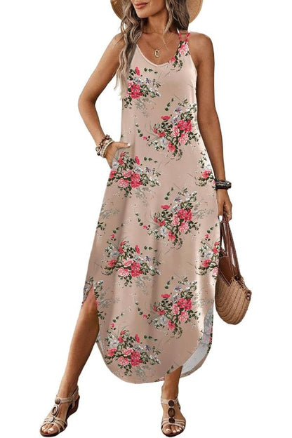 V-neck Halter Slit Beach Resort Maxi Dress
