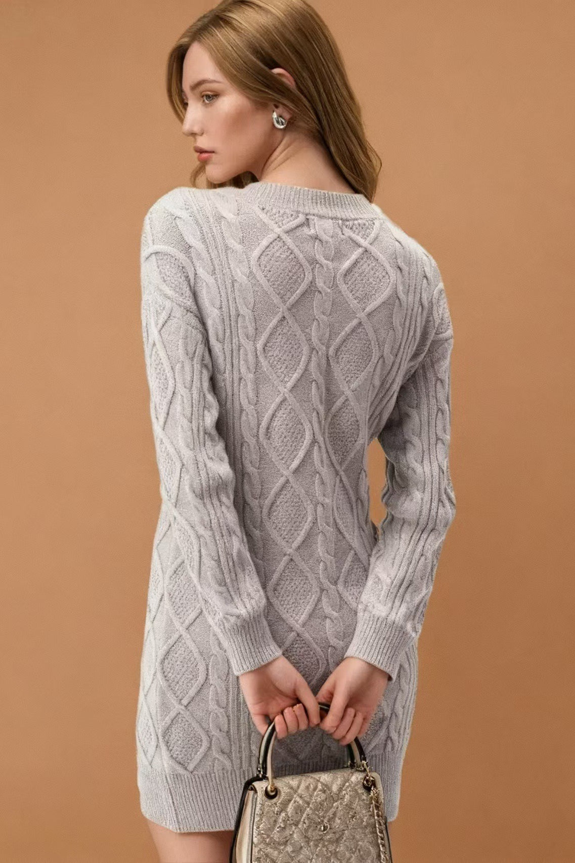 V-neck Cable Knit Sweater Dress