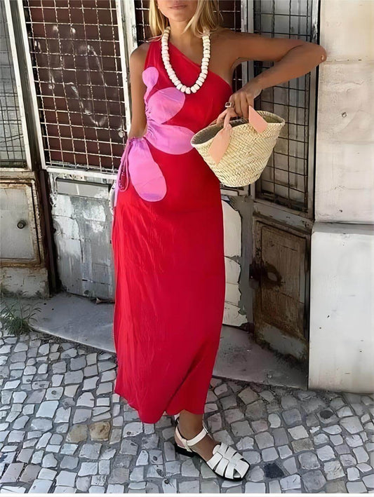 Positioned Print Off-shoulder Midi Dress