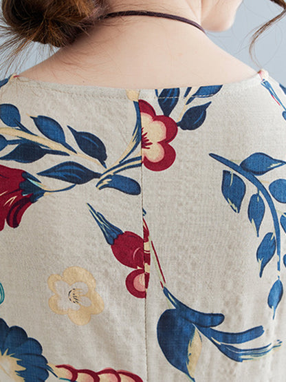 Loose Sleeveless Printed Round-neck Maxi Dresses