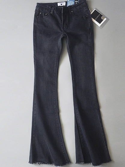 Retro Low Waist Blue Jeans for Bodycon Flared Pants Basic Slim Fit Summer Street Jeans Woman