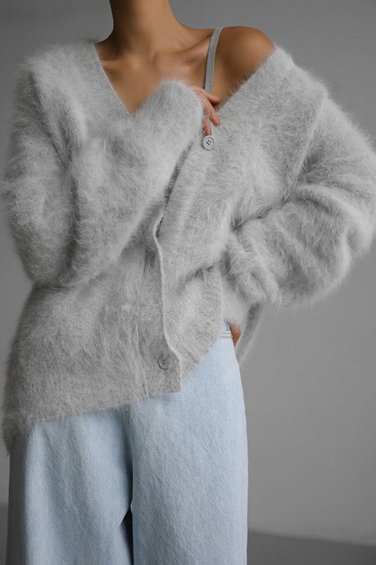 Color Loose V-neck Long-sleeved Lazy Knitted Cardigan