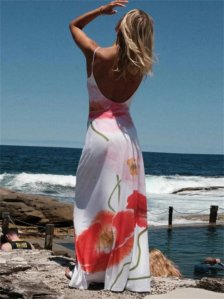 Printed Slim Halter Dresses for Backless Bandage Maxi Dress High Waist Summer New Party Dress