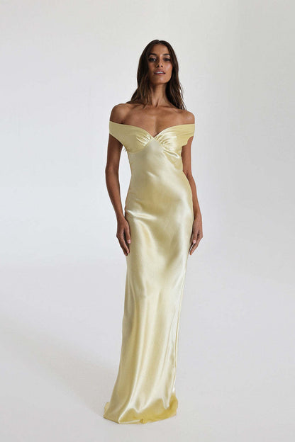 Satin Mermaid Off Shoulder Maxi Dress