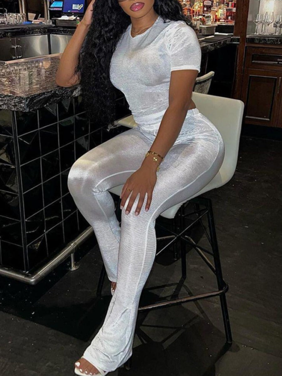 Basics Crop Top Skinny Pants Set At807