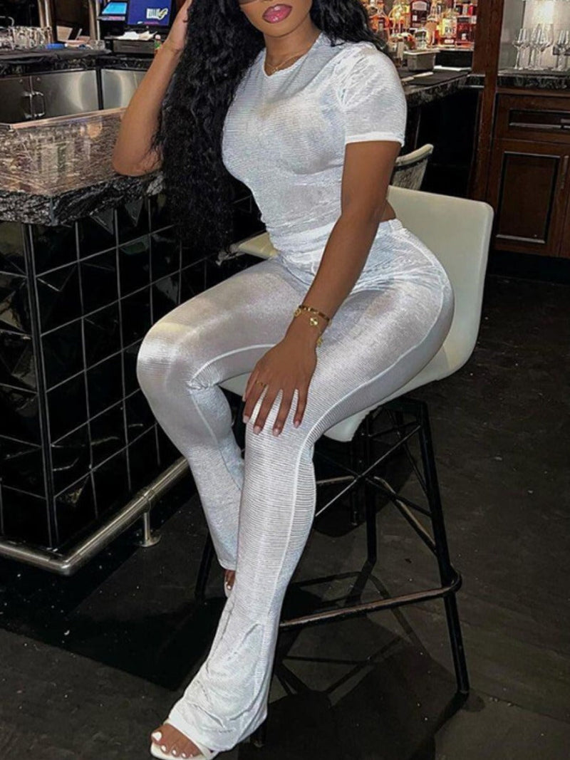 Basics Crop Top Skinny Pants Set At807