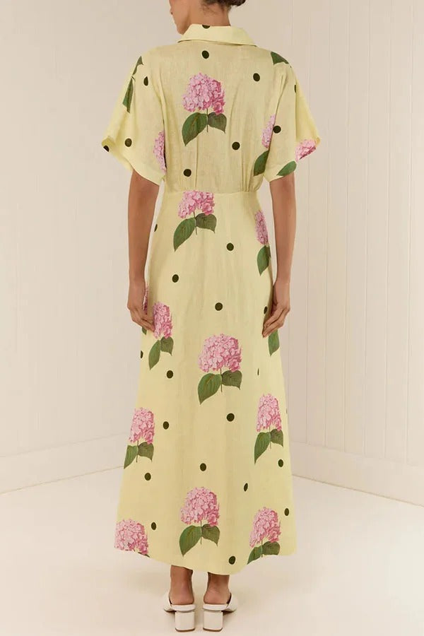 Jasmine Linen Blend Polka Dot Wide Sleeve Shirt Maxi Dress