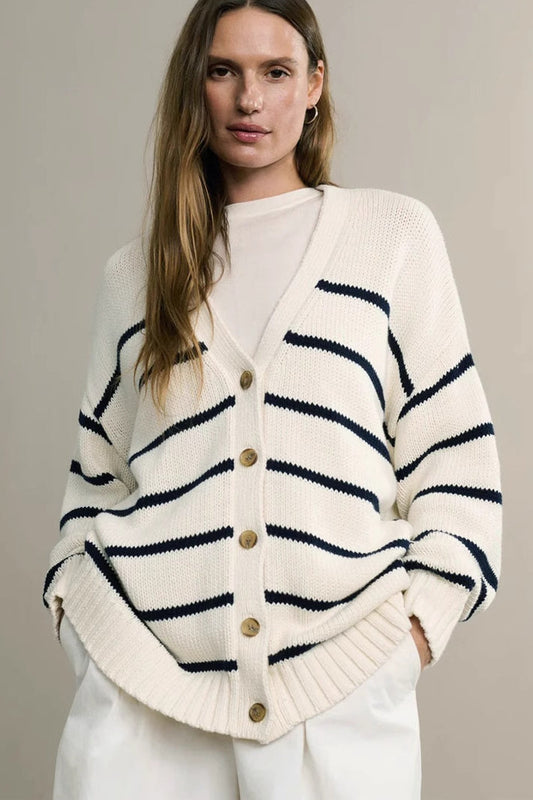 V-neck Striped Cotton Sweater