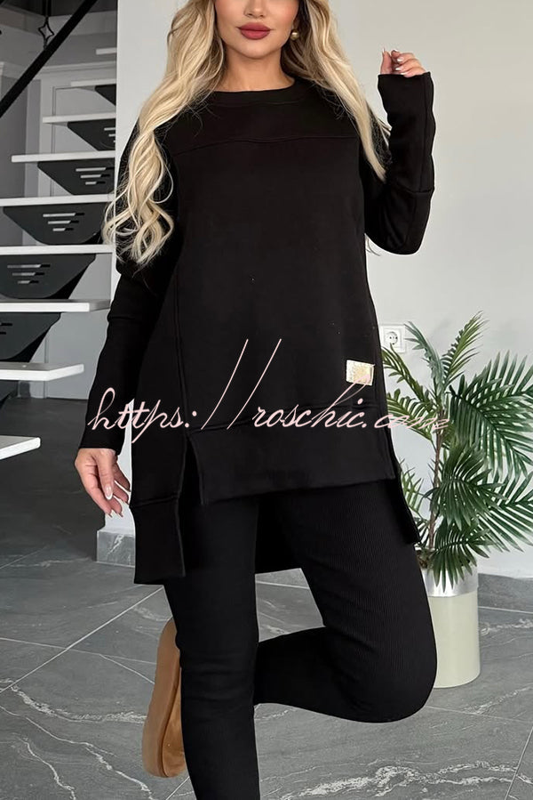 Color Crew Neck Long Sleeve Top and Stretch Pants Set
