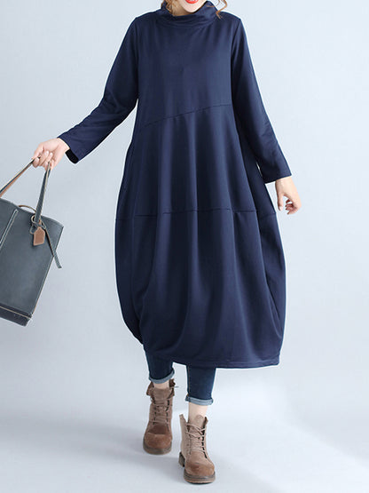 Loose Color Hooded Midi Dresses