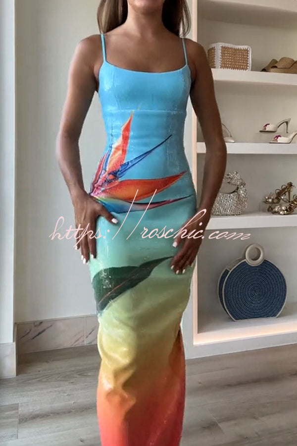Dreamy Dreamy Sequin Unique Gradient Print Slit Stretch Maxi Dress(shipped Within 24 Hours)