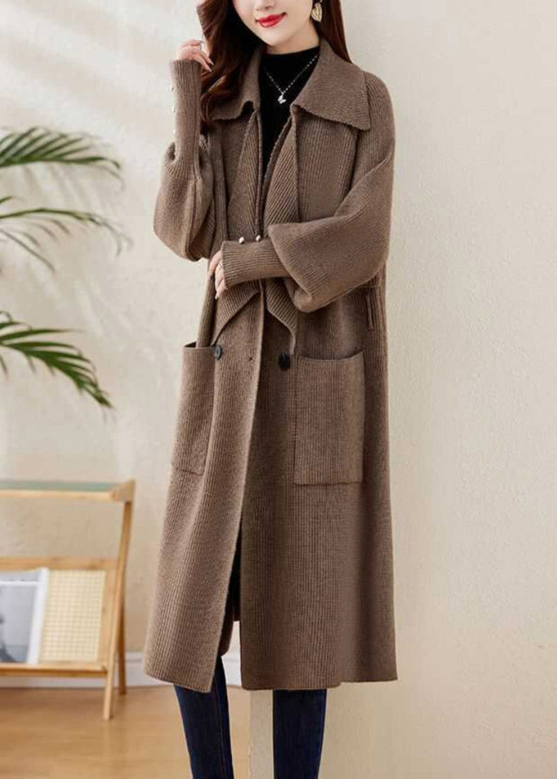 Grey Peter Pan Collar Tie Waist Knit Coats Winter Wd028