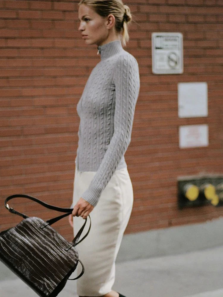 Knitted Turtleneck Zipper Cardigans Sweater Yellow Long Sleeve Warm Sweater Female Autumn