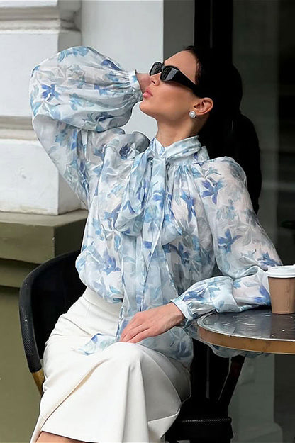 Tie Lantern Sleeve Blouse