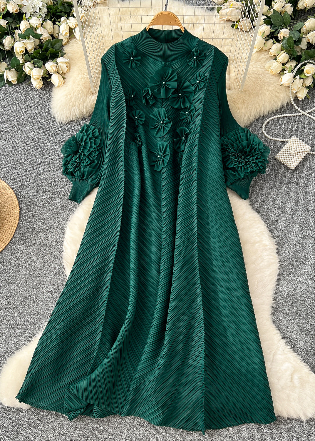 Boutique Yellow Oversized Three-dimensional Long Dress Lantern Sleeve