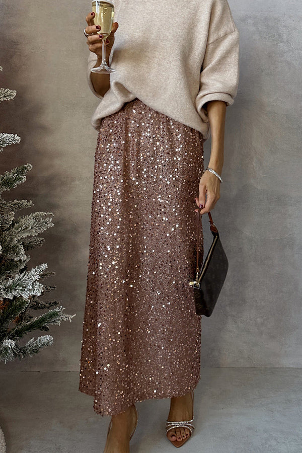Fashionable High-waisted Slimming Sequined Skirt