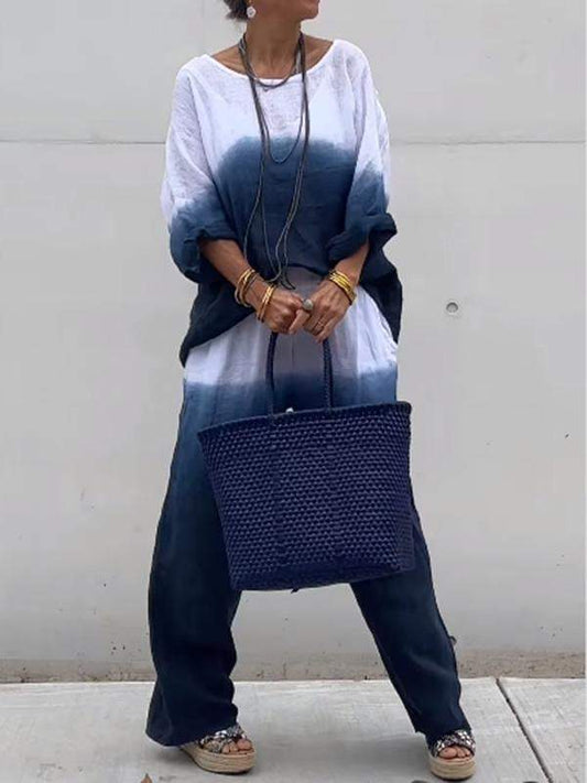 Cotton and Linen Gradient Two-piece Set